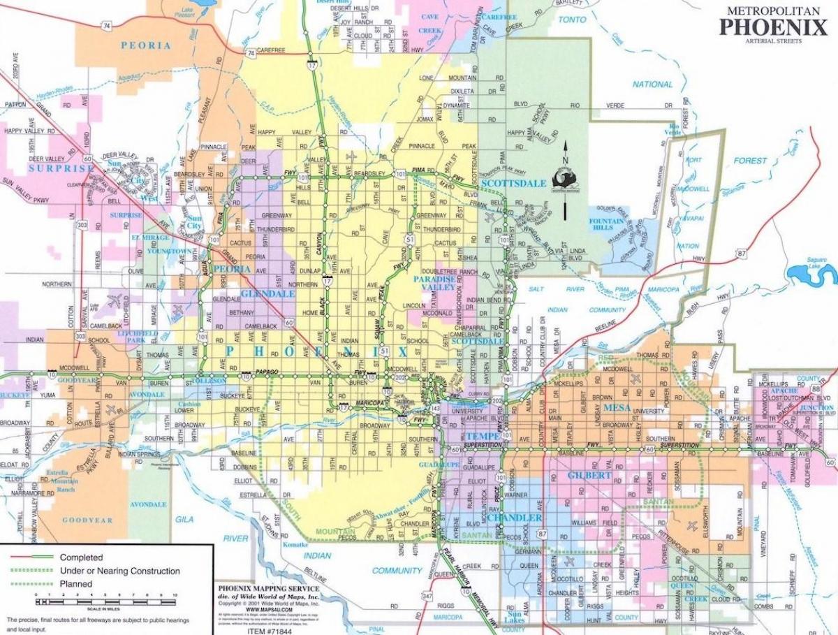 kaart, Phoenix, Arizona ja seda ümbritsevate piirkondade