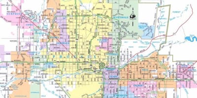 Kaart, Phoenix, Arizona ja seda ümbritsevate piirkondade